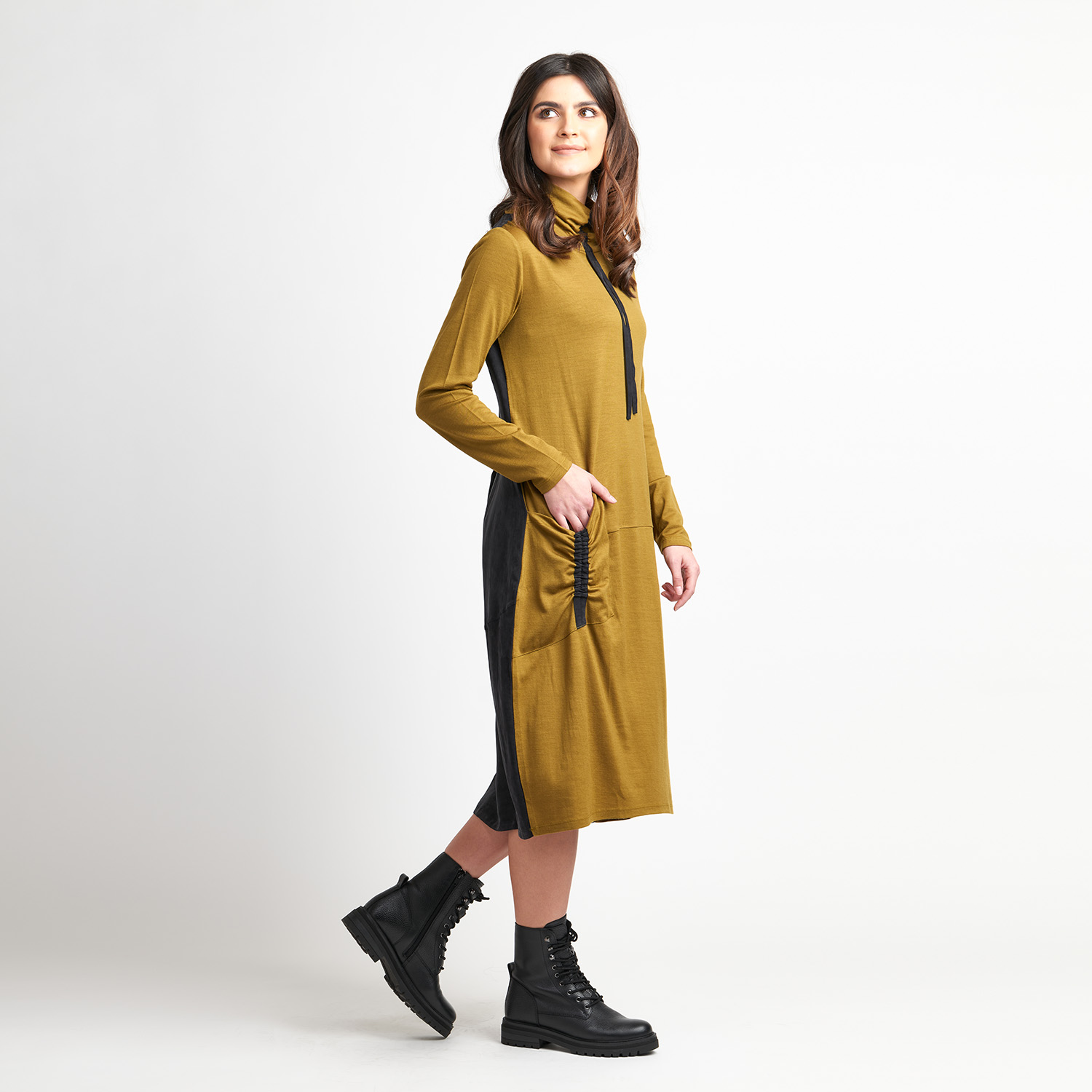 FOIL Gather Together Dress in Feijoa & Black 1 6718 Feijoa