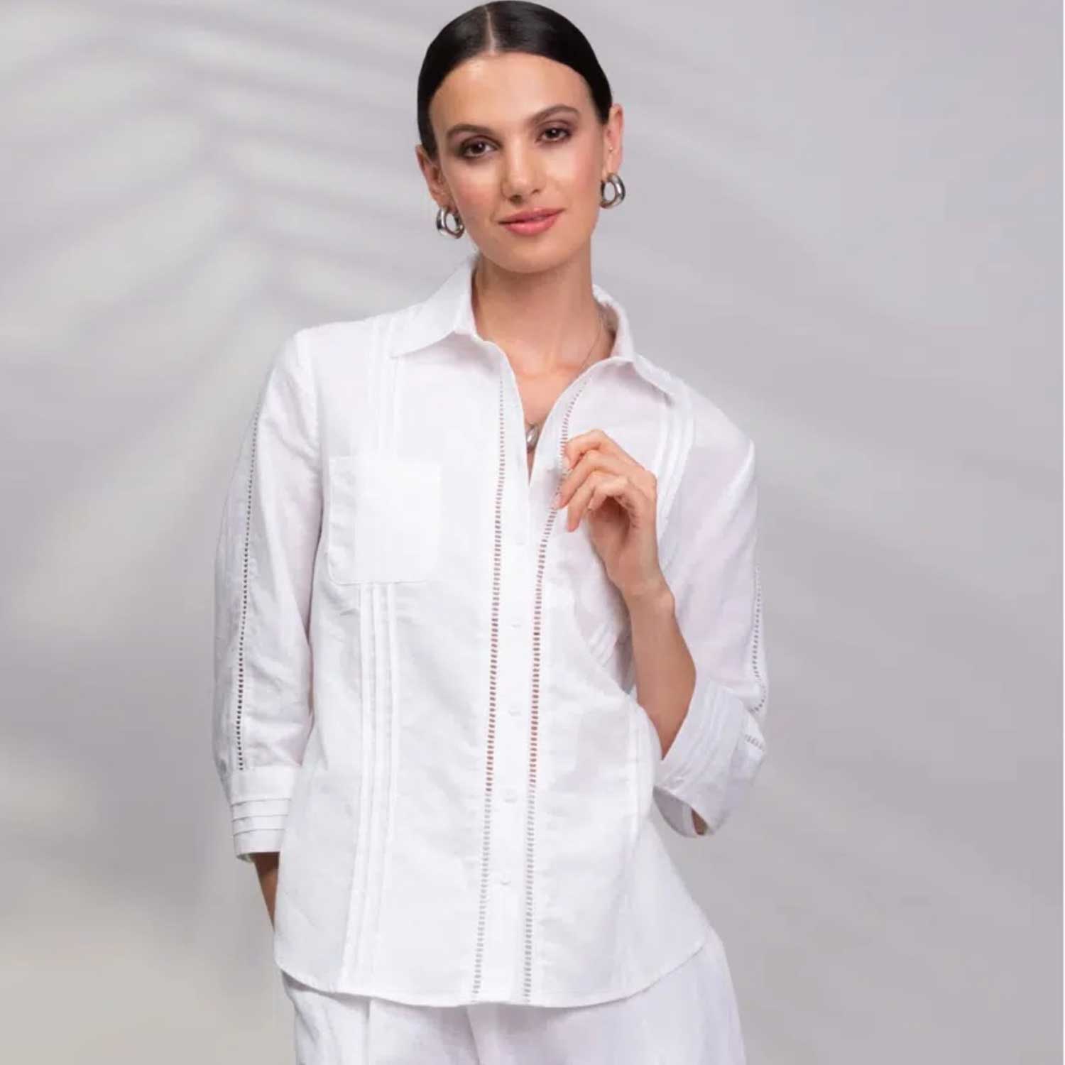 ALISON SHERI Linen Mix Blouse in White - A45456 1 A45456