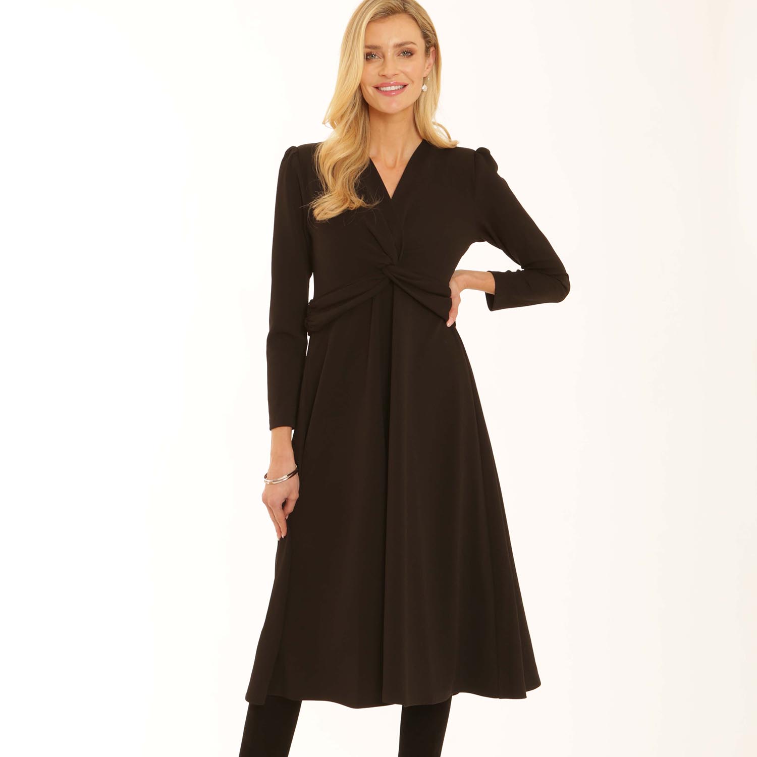 POMODORO 42554 DRESS-BLACK 1 42554 solid jersey dress black