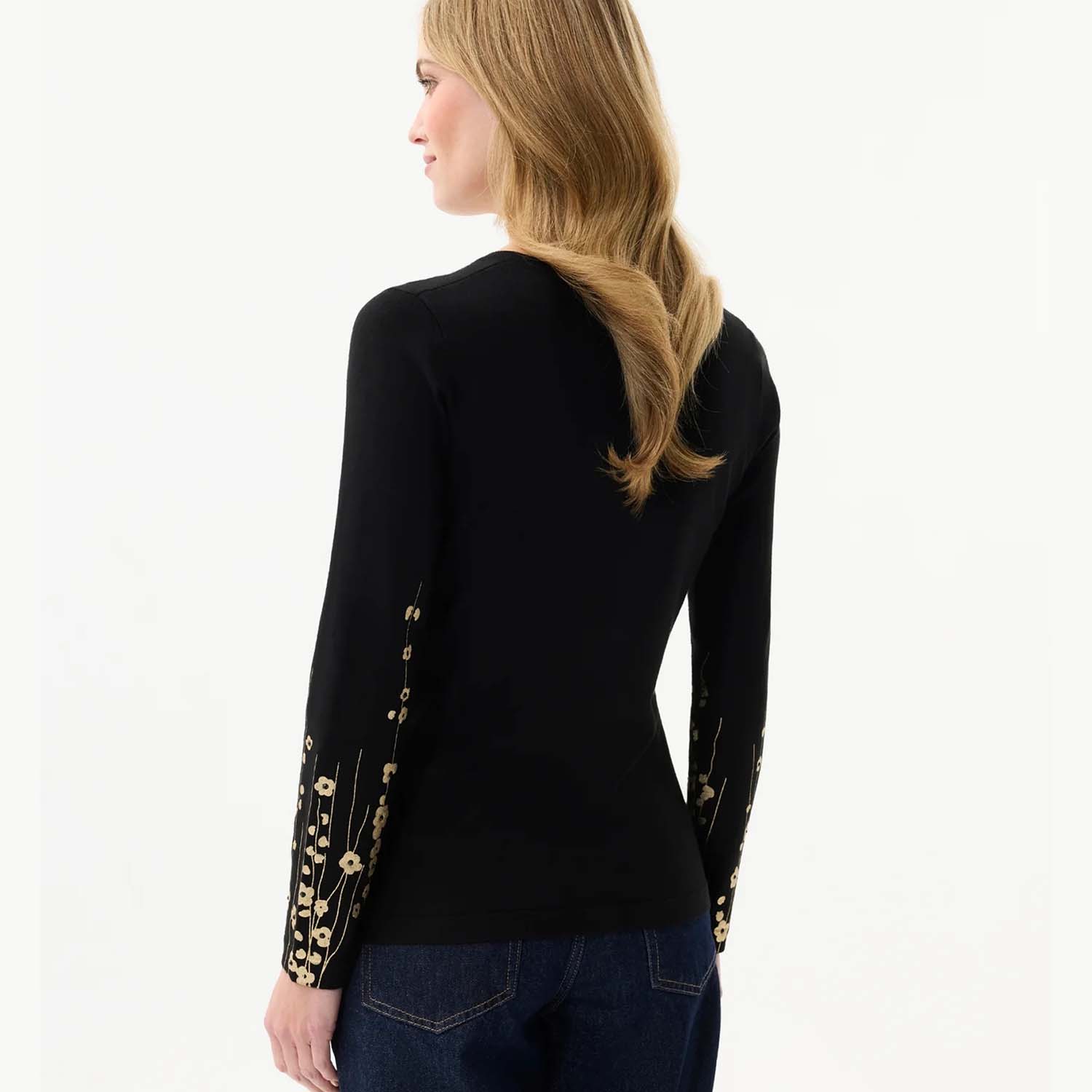 LEO & UGO AW154 V-NECK JUMPER-BLACK/GOLD 2 Aw154a
