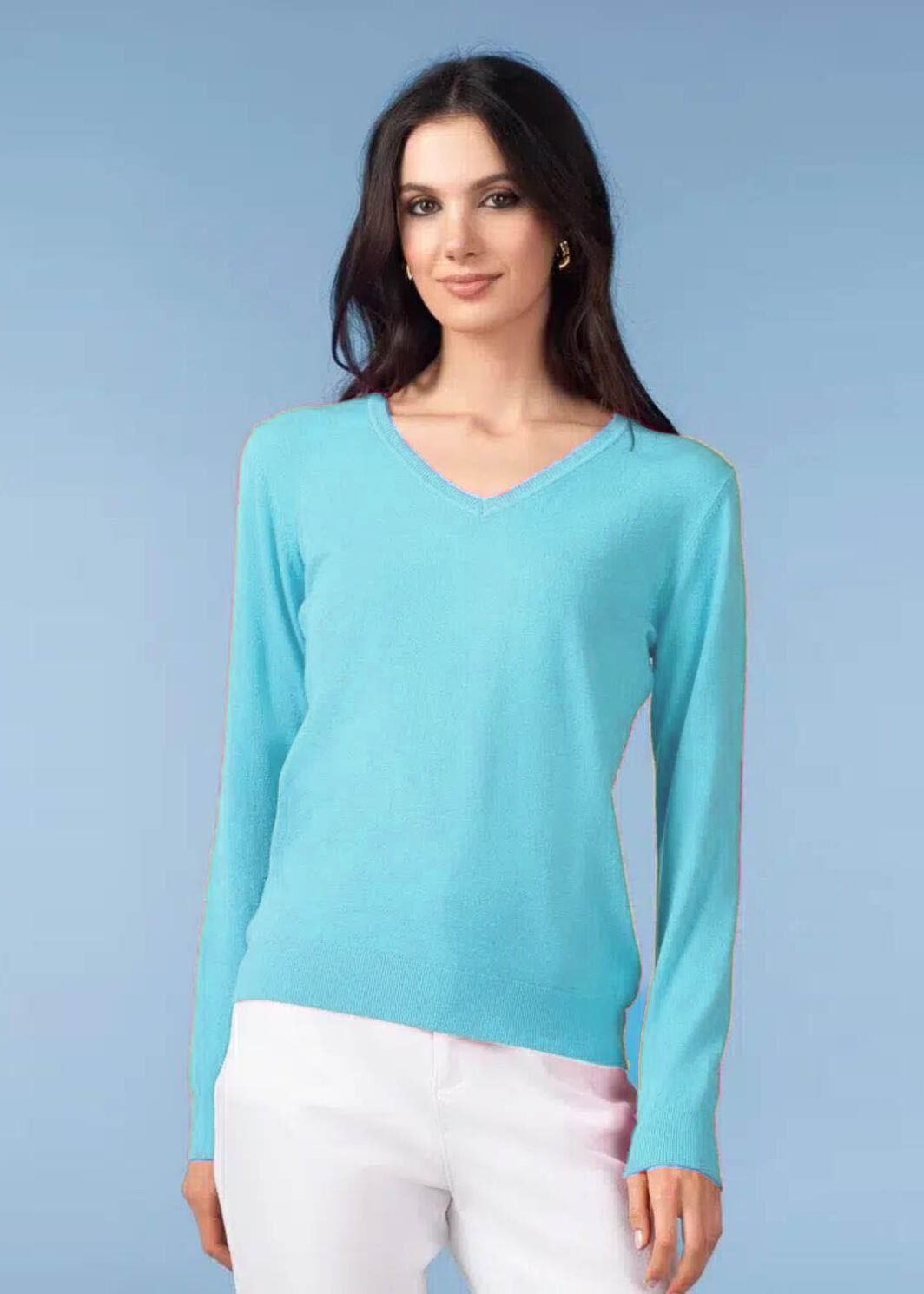 ALISON SHERI YRE703 V NECK JUMPER-AQUA