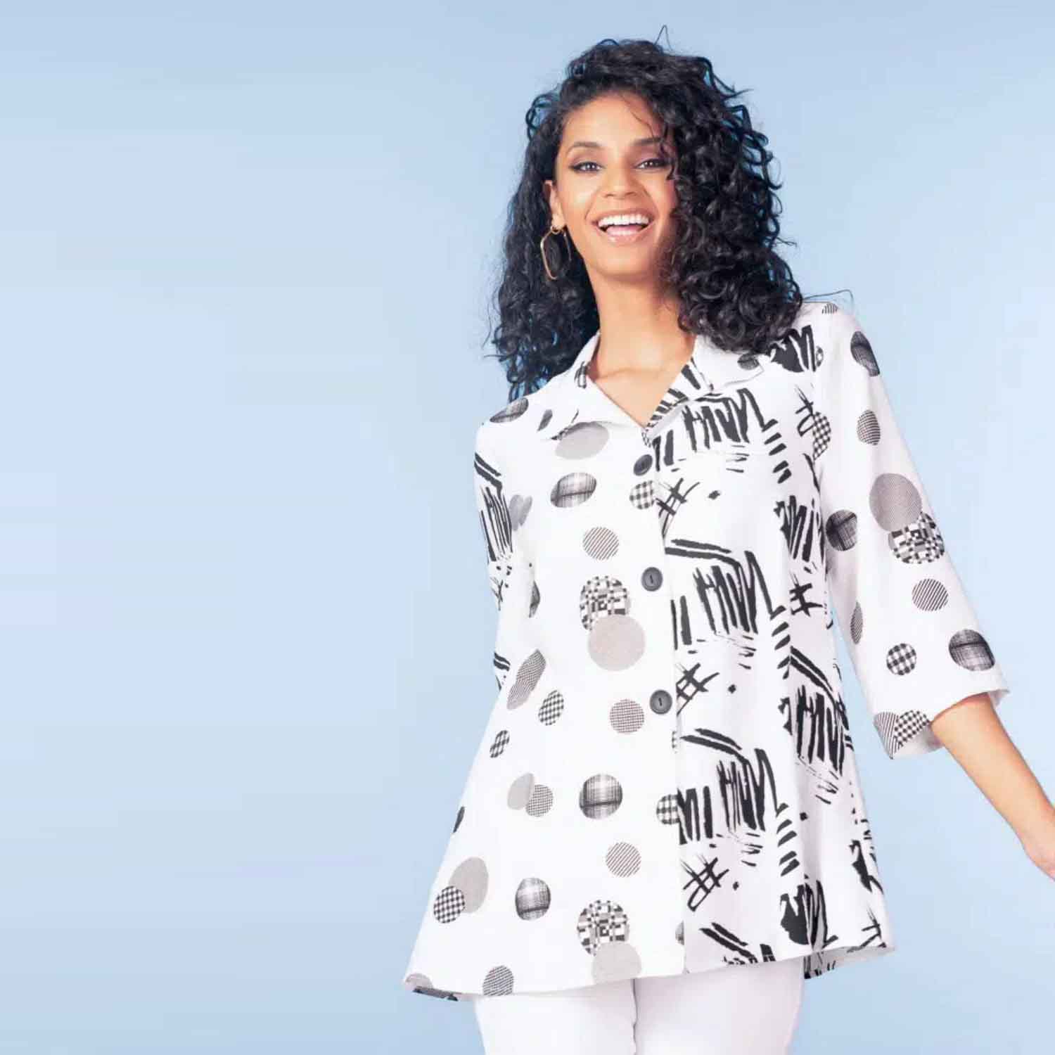 ALISON SHERI A47605 BLOUSE-BLACK/WHITE 1 A47605 1