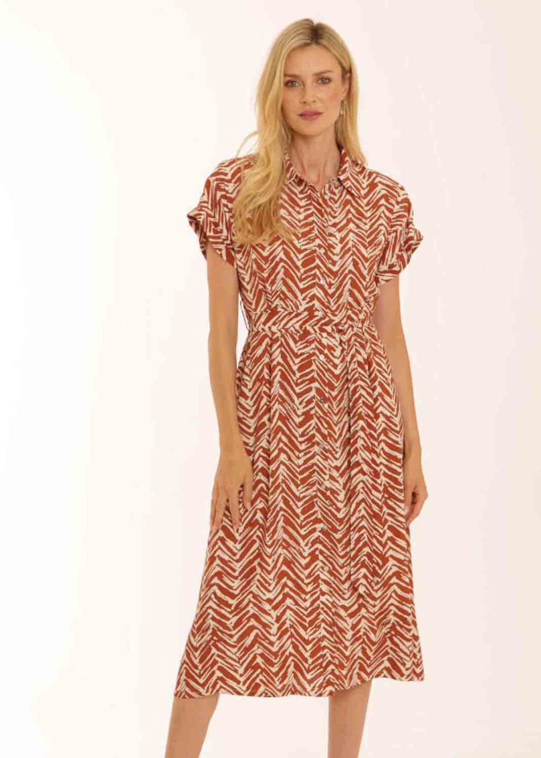 POMODORO 52606 CHEVRON DRESS-RUST