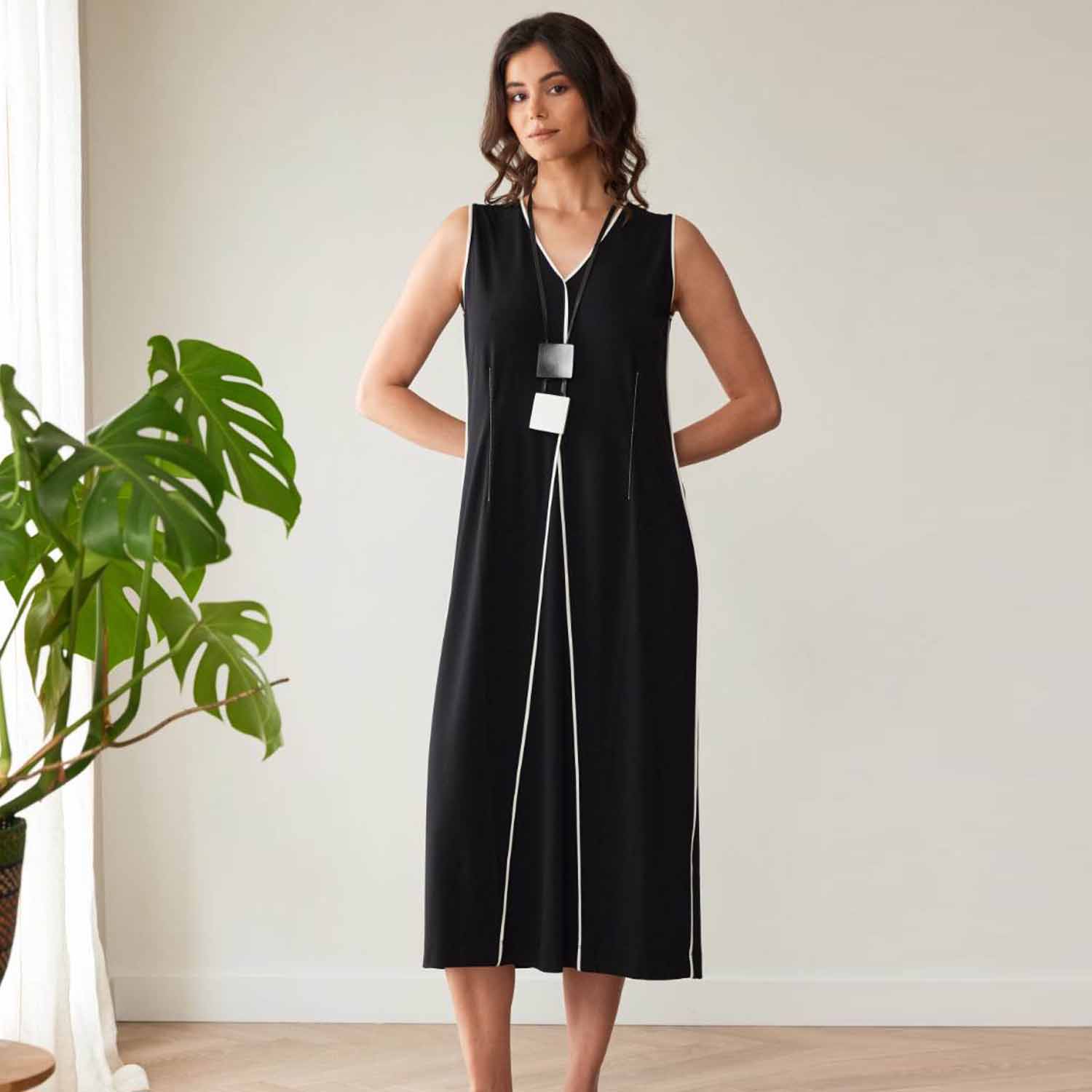 PERUZZI SS26115 PIPED DRESS-BLACK 1 PERUZZI SS26115 PIPED DRESS-BLACK
