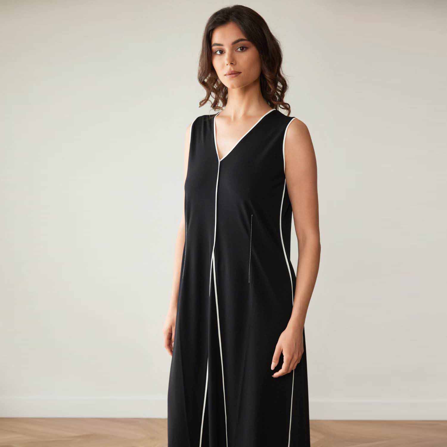 PERUZZI SS26115 PIPED DRESS-BLACK 2 PERUZZI SS26115 PIPED DRESS-BLACK - Image 2