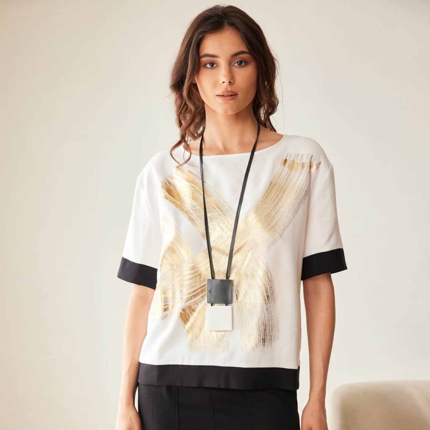PERUZZI SS26164 METALLIC TOP-BLACK/WHITE 2 PERUZZI SS26164 METALLIC TOP-BLACK/WHITE - Image 2