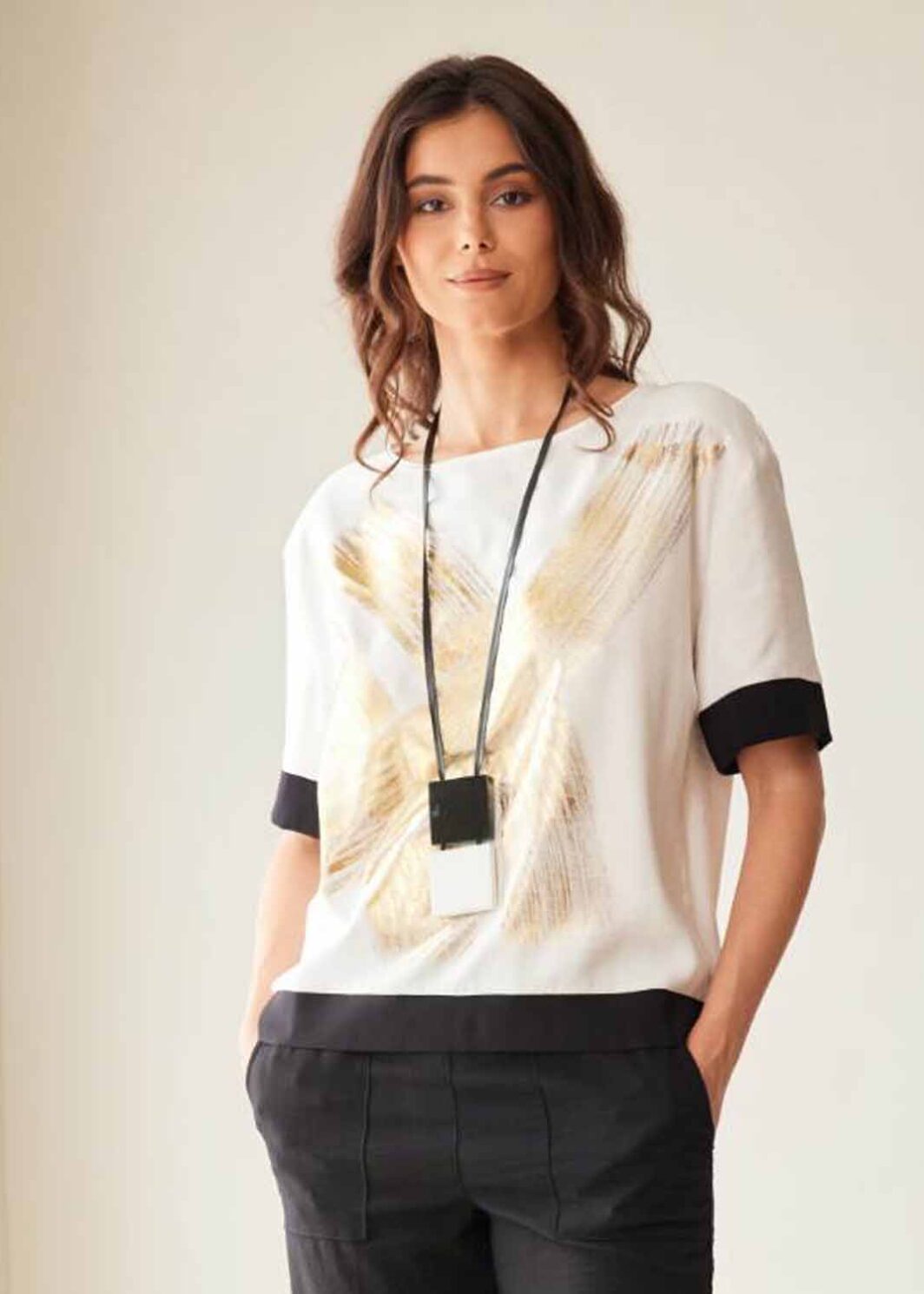 PERUZZI SS26164 METALLIC TOP-BLACK/WHITE