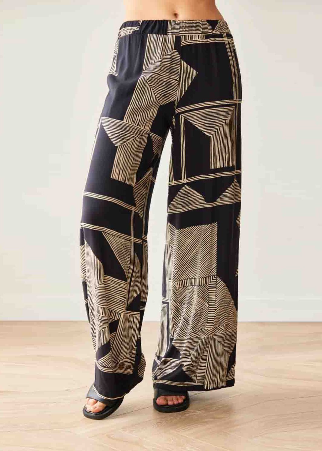 PERUZZI SS26519 GEO PRINT TROUSERS-BLACK/TAUPE