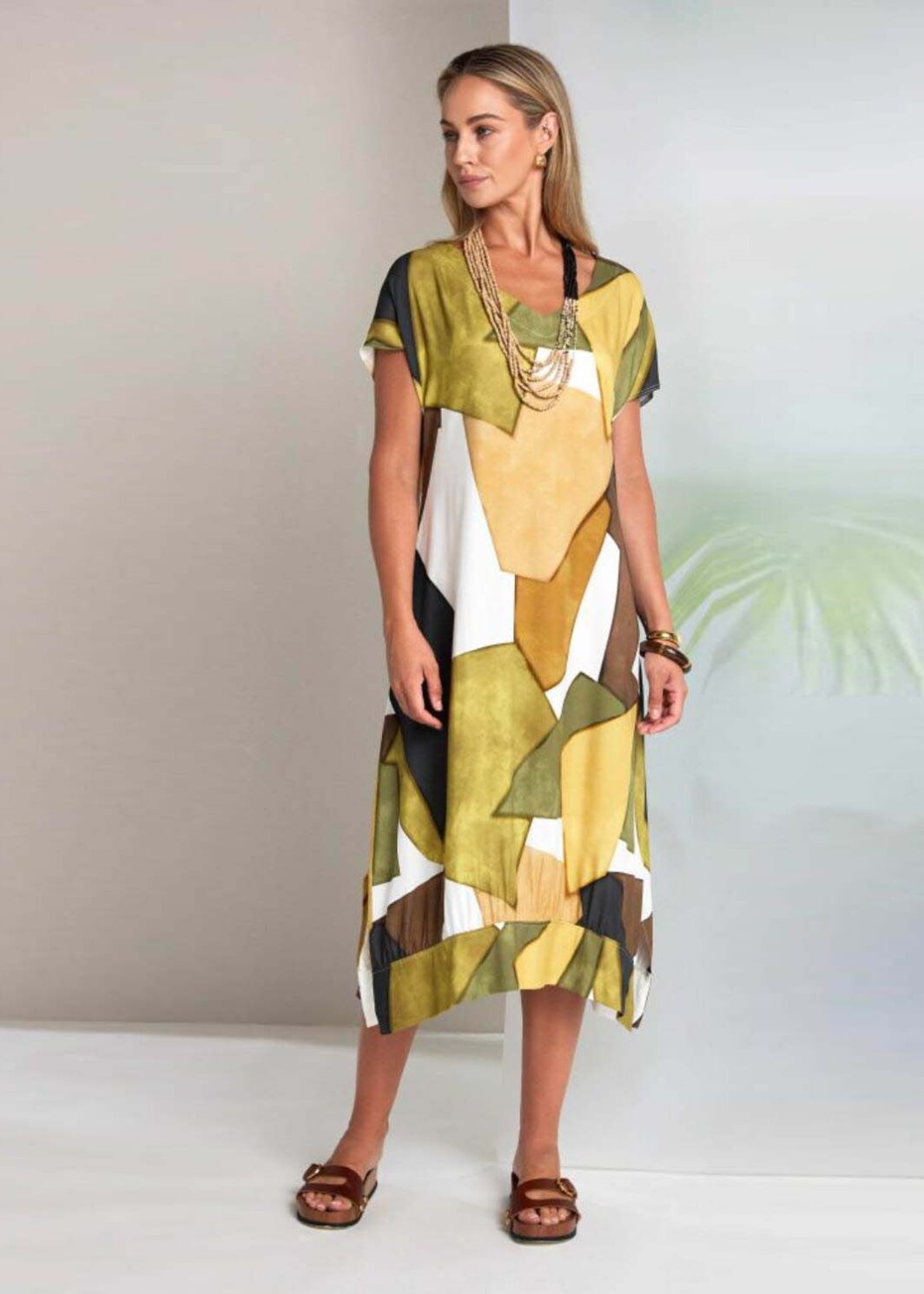 NAYA NAS26151 V-NECK PRINT DRESSS-OASIS